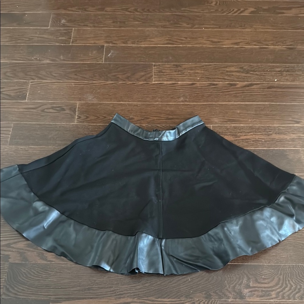 Topshop Black Skater Skirt with Leather Hem